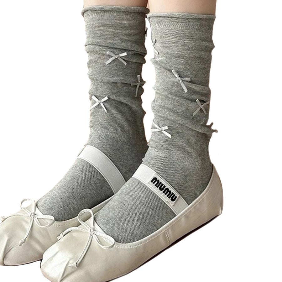 Kawaii Ballet Style Bow Socks 3 Pairs Cotton Thin Summer Slouchy Crew Socks for Girls